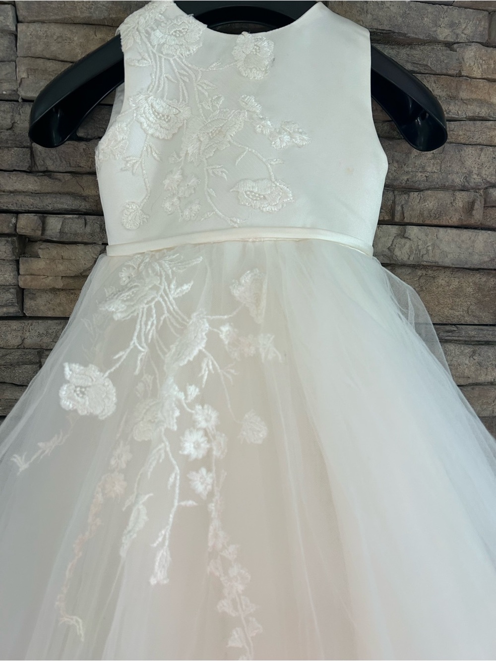 Joan Calabrese Style 82673 Ivory Girls Dress satin tulle Princess size 2 - Picture 2 of 6